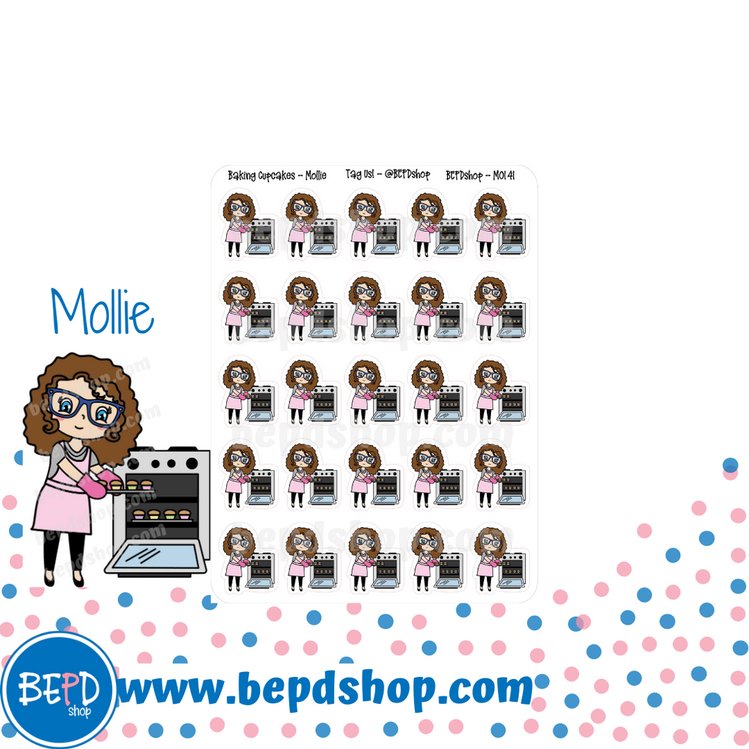 Baking Cupcakes Mollie, Cindy, and Lily Character Stickers