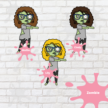 Load image into Gallery viewer, Zombie Mollie, Cindy, and Lily Character Stickers
