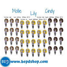 Load image into Gallery viewer, True Crime Reading Mollie, Cindy, and Lily Character Stickers
