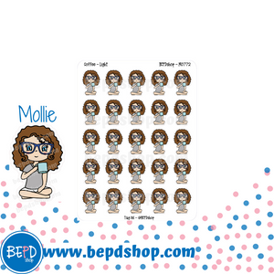 Drinking Coffee Mollie, Cindy, and Lily Character Stickers