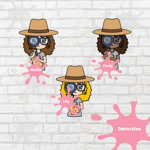 Detective Mollie, Cindy, and Lily Character Stickers
