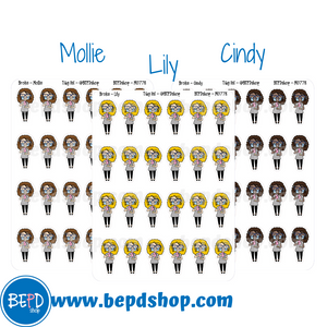 Broke Mollie, Cindy, and Lily Character Stickers
