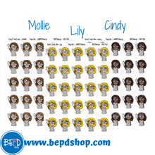 Load image into Gallery viewer, Not Today Mollie, Cindy, and Lily Character Stickers
