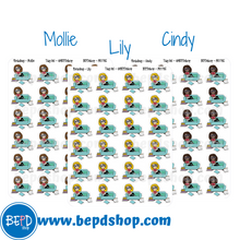 Load image into Gallery viewer, Reading Mollie, Lily, and Cindy Character Stickers
