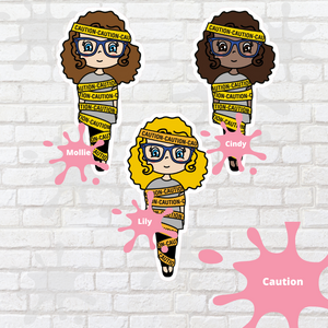 Caution Mollie, Cindy, and Lily Character Stickers