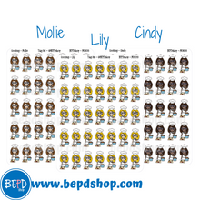 Load image into Gallery viewer, Cooking Mollie, Cindy, and Lily Character Stickers
