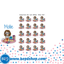Load image into Gallery viewer, Wrapping Presents Mollie, Cindy, and Lily Character Stickers
