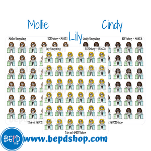 Recycling Mollie, Cindy, and Lily Character Stickers