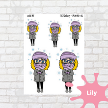 Load image into Gallery viewer, Cold AF Mollie, Cindy, and Lily Character Stickers
