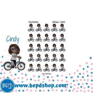 Bicycling Mollie, Cindy, and Lily Character Stickers