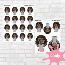 Load image into Gallery viewer, Shrug it Off Mollie, Cindy, and Lily Character Stickers
