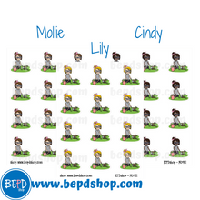 Load image into Gallery viewer, Gardening Mollie, Cindy, and Lily Character Stickers

