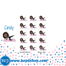 Load image into Gallery viewer, Stretching or Yoga Mollie, Cindy, and Lily Character Stickers
