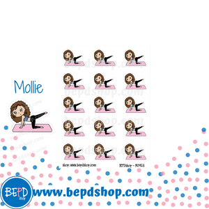 Stretching or Yoga Mollie, Cindy, and Lily Character Stickers